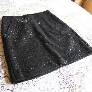 Loft Black Sequin Mini Skirt Wool Blend